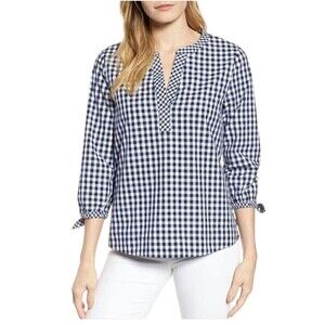 Vineyard Vines Mixed Gingham Tie Sleeve Blouse Size Small